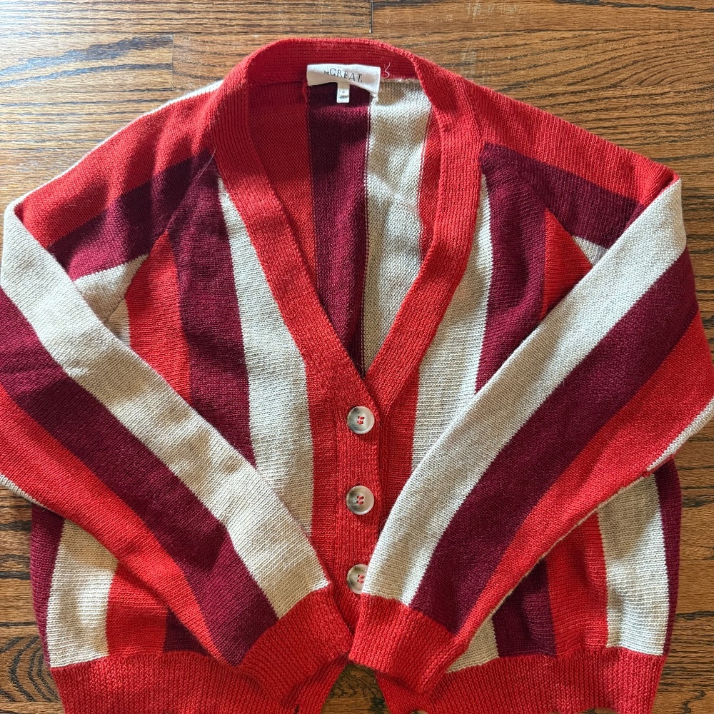 THE GREAT striped cardigan, lightweight wool